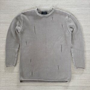 Pacsun beige distressed cotton knit long sleeve crewneck pullover sweater men‎ M